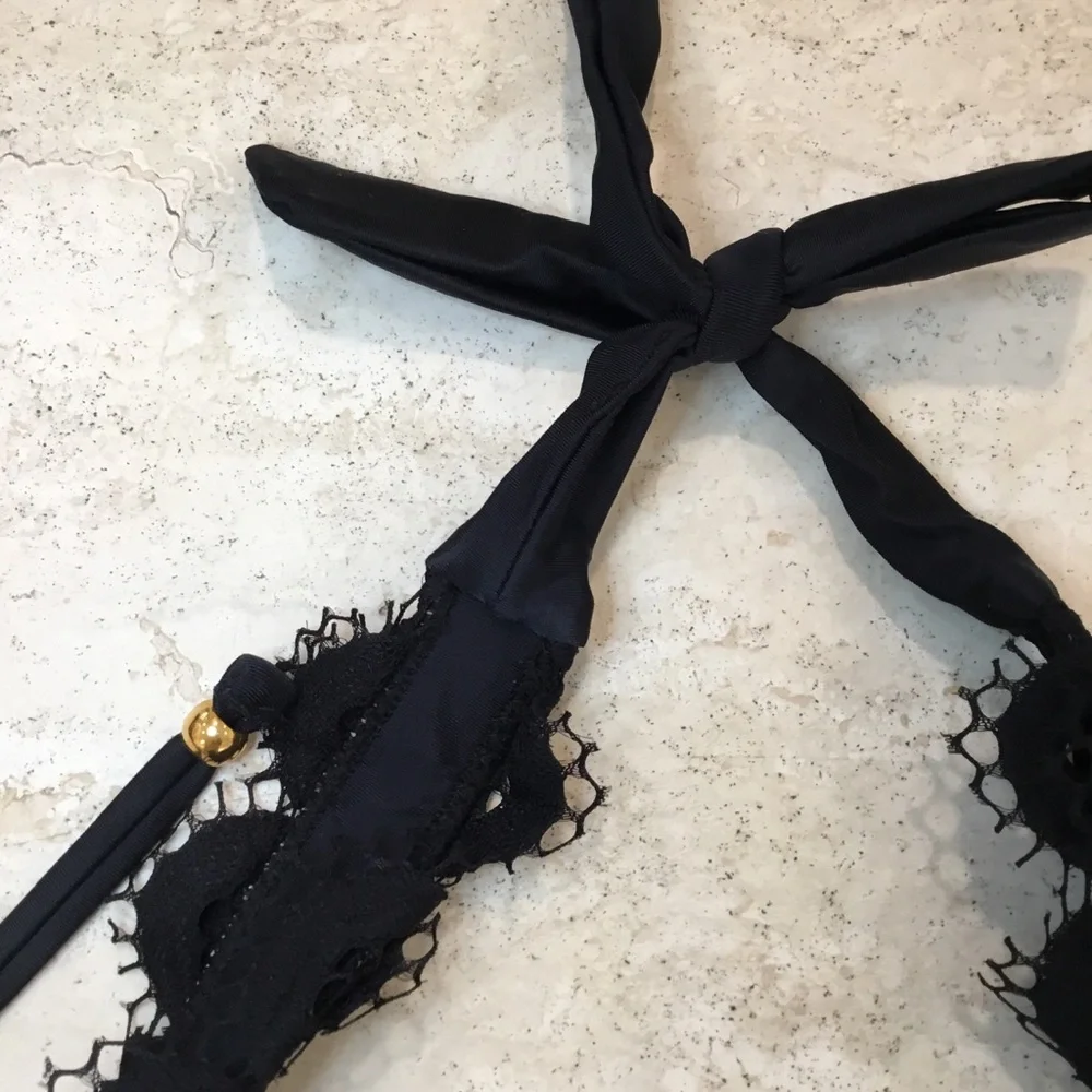 PQ Swim Midnight Gold Lace Halter Bikini Top - NWT, Size Large - Picture 7 of 12
